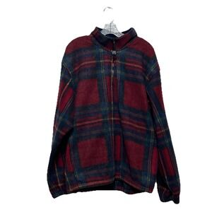 M.E. Sport Red Plaid Fleece 1/4 Zip Pullover Jacket Men's Size XL 100% Polyester
